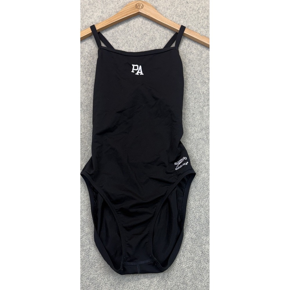 Speedo Endurance Womens Athletic One Piece Swimsuit Black PA Logo Comfort 8/34